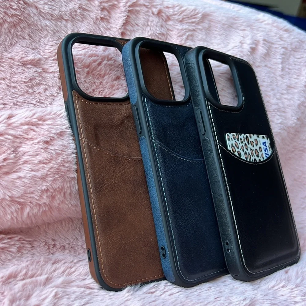For iPhone 14 PRO leather phone case with pocket holder with elegant stitching